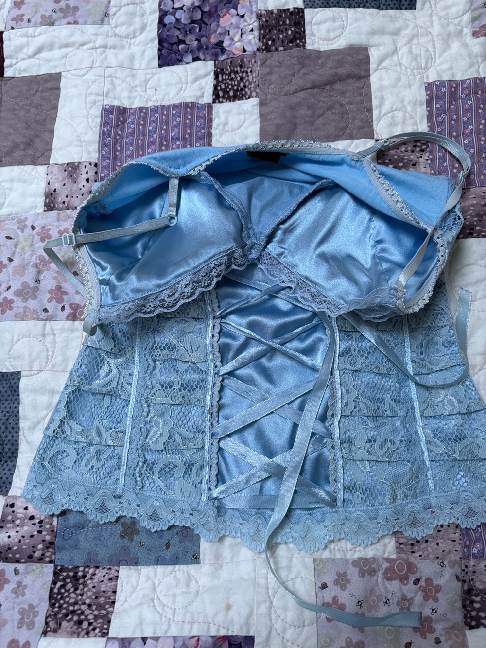 Lace-Up Light Blue Lace Cami Tank - Women’s Intimates - Picture 5 of 6